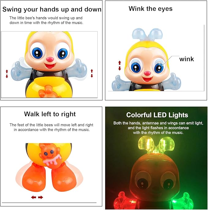Dancing Bee Toy with Music & LED Lights - Abejita Chiquitita Interactive Walking Toy for Toddlers, Juguete de Abeja Bailarina para Niños, Sensory Learning Gift for Boys Girls 1 2 3+