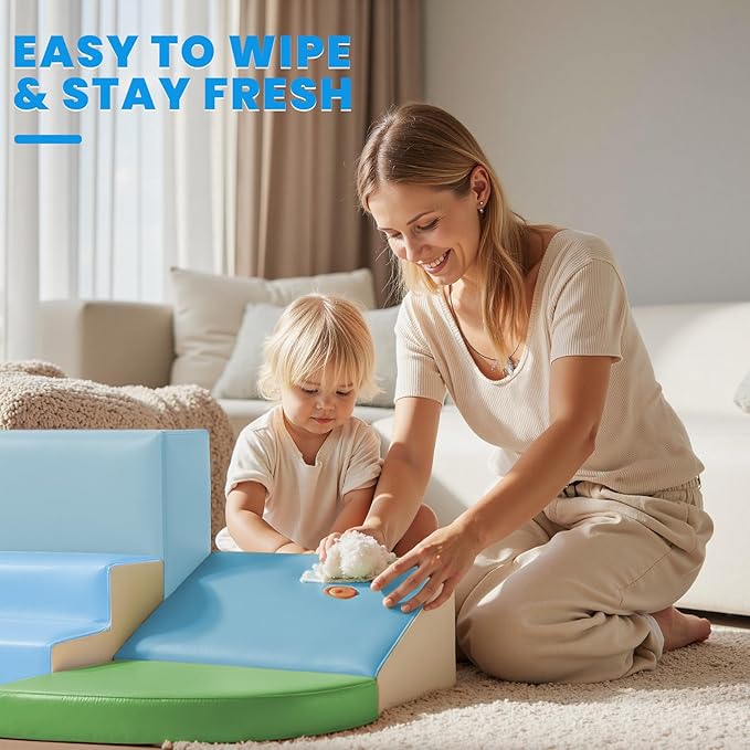 Hoohtoot PU Leather Foam Blocks for Toddlers: 6-Piece Indoor Climbing Play Set - Soft Climbing and Sliding Blocks - Baby Learning Gym - Toddler Activity Structure for Preschool