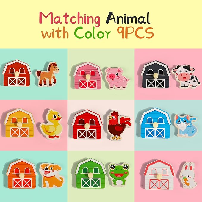 Toddler Wooden Puzzles Ages 1-3, Montessori Toys for 1 2 3 Year Old Boys Birthday Gifts, Farm Animal Peg Puzzles for Toddlers Age 2-4 Girls - Preschool Learning Activities