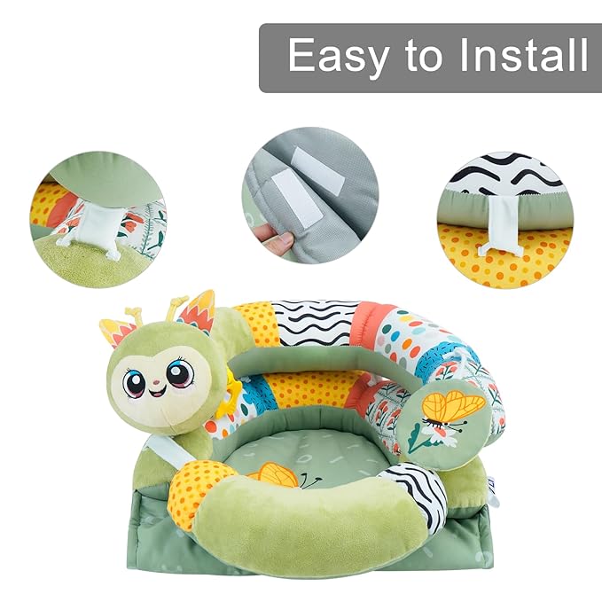 Lovvie & Joy 2-in-1 Tummy Time Mat & Seated Support Pillow,Baby Tummy Time Pillow Support for Newborns and Older Babies,with Detachable Support Pillow and Toys Caterpillar Elf