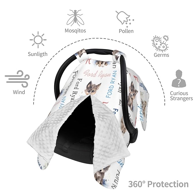 Personalized Winter Car Seat Covers for Babies with Name Wolf Minky Baby Car Seat Cover for Boys Girls Custom Infant Carseat Covers Baby Blanket Nursing Cover Breastfeeding Scarf