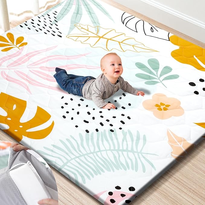 TINYHARBO Premium Foam Baby Play Mat 59x59 – Removable & Machine Washable Cover, Extra Thick Padding Playpen Mat, Non-Slip Crawling Mat, Easy to Clean for Infants, Toddlers & Babies