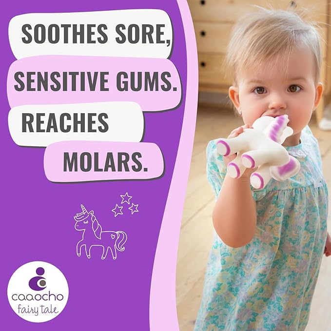CaaOcho Pure Natural Rubber Teething Baby Toy - Mira The Unicorn Teether for Babies, BPA Free Baby Toy, All Natural Teething Toys for Babies 0-6, Safe and Fun Molar Teether Toy