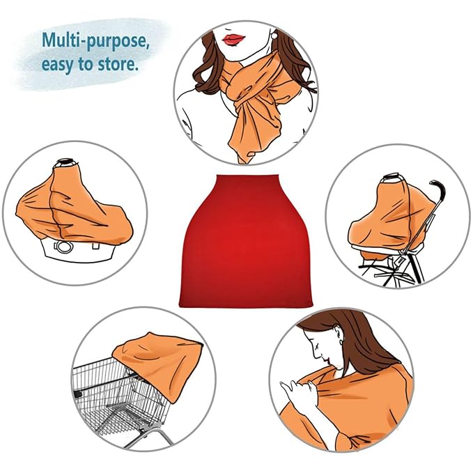 Moudou Red Solid Color Baby Car Seat Cover, Soft Stretchy Infant Carseat Canopy Cover Newborn Nursing Breastfeeding Cover for Stroller, High Chair, Shopping Cart