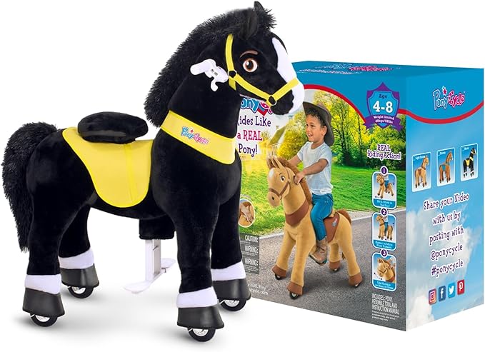 PonyCycle Ride on Toys Riding Black Horse Toys Essential Model E (with Brake/ 30" Height/Size 3) Pony Rider Walking Animals Rocking Horse Ride on Horse for Kids Riding Toys No Battery Electricity E338