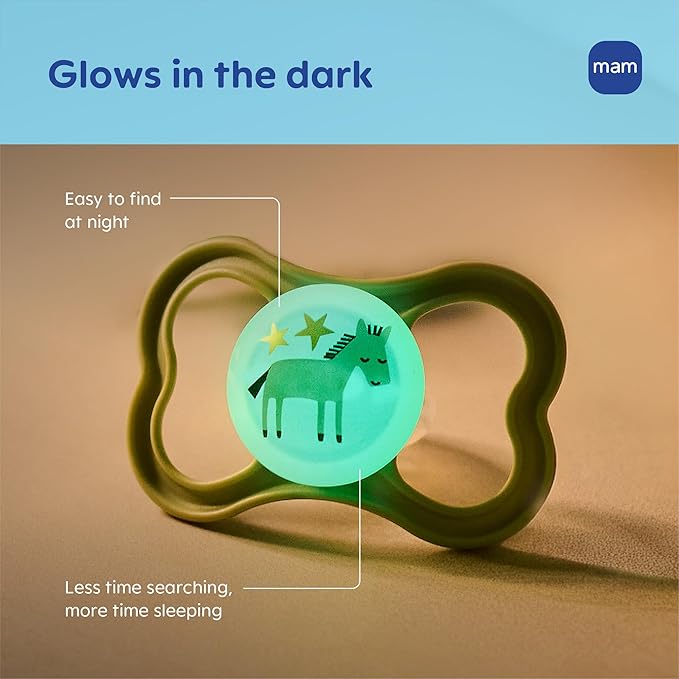 MAM Supreme Baby Pacifier, Newborns 16+ Months, Developed with Orthodontists, Extra Air Flow for Sensitive Skin, Glows in The Dark, BPA-Free Silicone, Sterilizer Case, Pack of 2, Made in Europe
