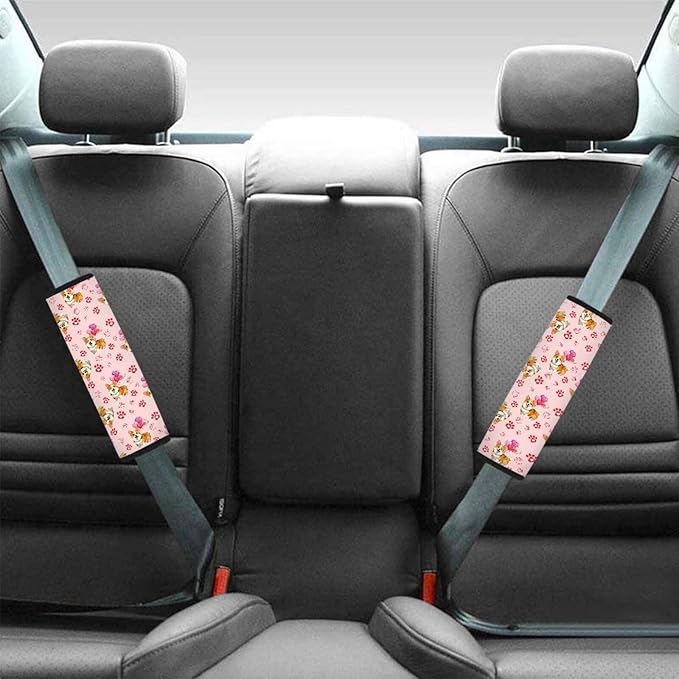 UNICEU Cartoon Corgi Dog Love Hearts Car Seatbelt Pads Covers for Women, Neoprene Comfortable Car Safety Seatbelt Pads Cover 2 Piece Set