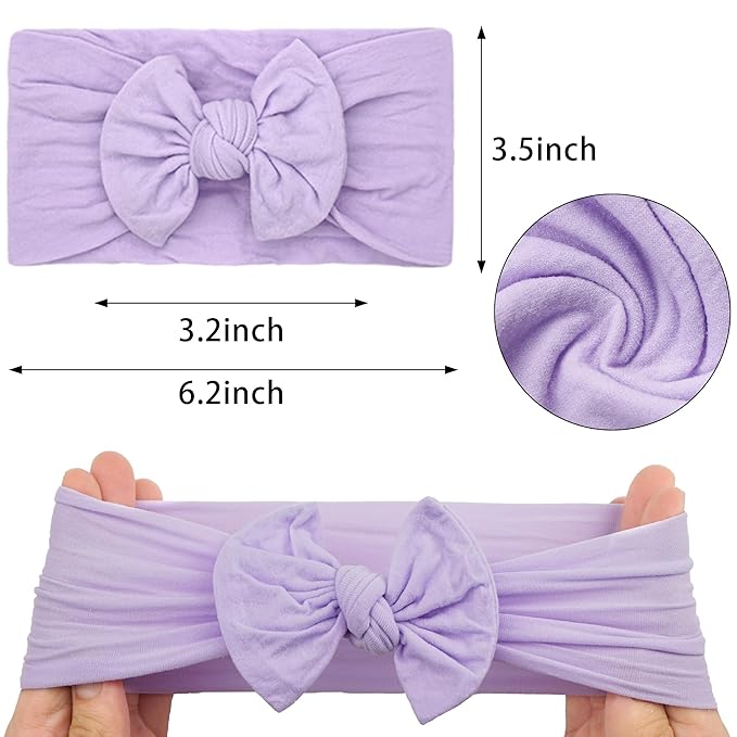 JOYOYO 3 Colors Soft Wide Turban Baby Headbands with 4.5 inches Hair Bow Headbands for Baby Girls Infants Newborn Hair Accessories Toddlers Kids and Children(Pink Purple Purple)