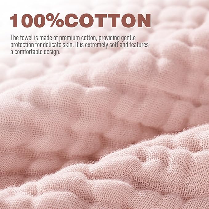 Cinaci 1pc Soft & Absorbent 100% Muslin Cotton Baby Hooded Bath Towel for Baby Girls Boys Newborns Infants Toddlers Kids (Pink)