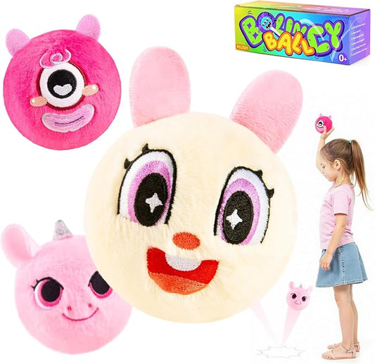 ZOOJOY 3 Pcs Plush Bouncy Balls for Toddlers 1-3, 3In High Bounce Baby Toys Featuring Easter Bunny, Unicorn & Monster, Easter Gifts for Girls Boys 6M+, Outdoor Indoor Slient Furry Balls