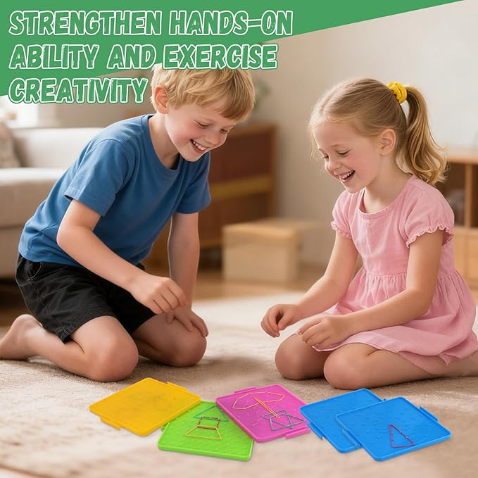 8 Pack Plastic Mathematical Manipulative Material Array Block Geo Board with 80 Latex Bands for Kids(4 Colors)