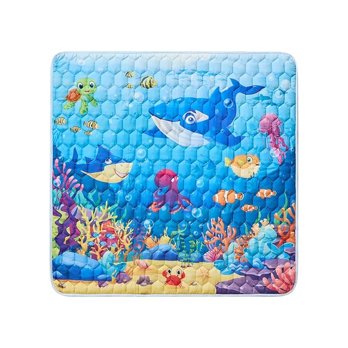 Baby Play Mat, 50" X 50" Playpen Mat Premium Foam Baby Floor Play Mats, Foldable Thick One-Piece Crawling Mat, Non-Slip Cushioned Baby Playmat for Infants,Babies,Toddlers (Blue)