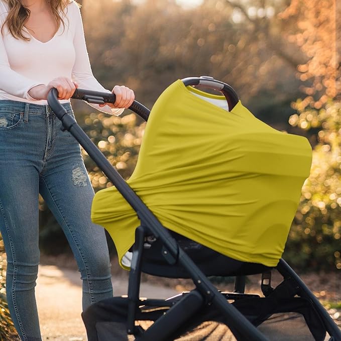 Solid Color Car Seat Nursing Breastfeeding Cover, Multi Use Cover Cozy Carseat Canopy Cover, Infant Babies Stroller Cover,Ultra Soft Stretchy Nurse Gifts Lemon Yellow Breastfeeding Cover