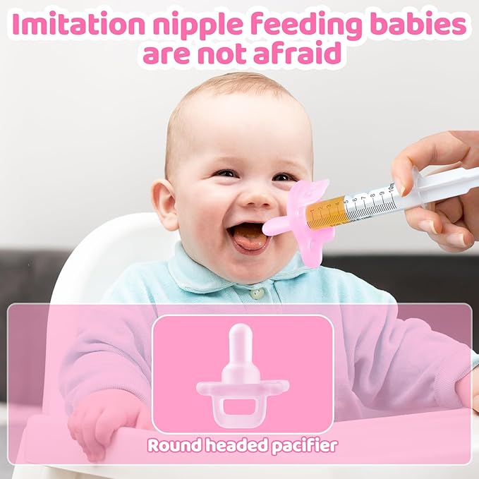 Baby Medicine Dispenser, Baby Medicine Syringe, 0 Months and up Baby Pacifiers, 100% Silicone Pacifiers, BPA-Free (Pink, Model 2)