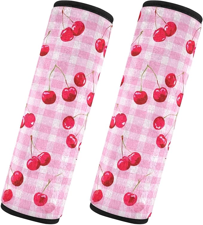 2 Pack Seatbelt Covers Seat Belt Cover Pad for Adults Boys Girls Car Seat Strap Covers Pads Cushion Universal Shoulder Strap Pad Protector for Backpack Camera Bag 6.5 Inch Pink Juicy Checkered Cherry