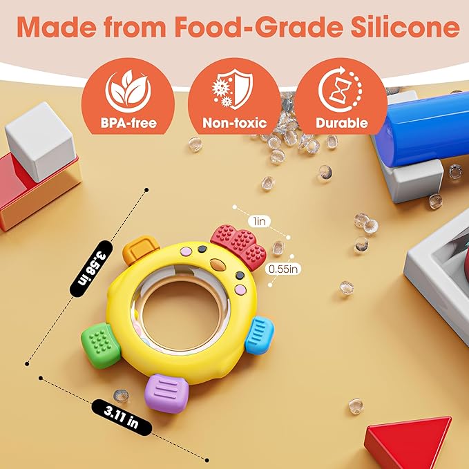 Teething Rings with Rattle & Sensory Toy BPA Free Silicone Teethers for Babies 6-12 Months Baby Teething Relief Chew Toys for Infant Newborn, Babies Essential for Boys Girls 0-24 Months