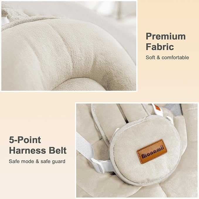 Baby Swings for Infants, Monamii Baby Swing, Infant Swing with 5 Speeds, 10 Lullabies, Electric Swing for Baby, Indoor & Outdoor Use (Beige)