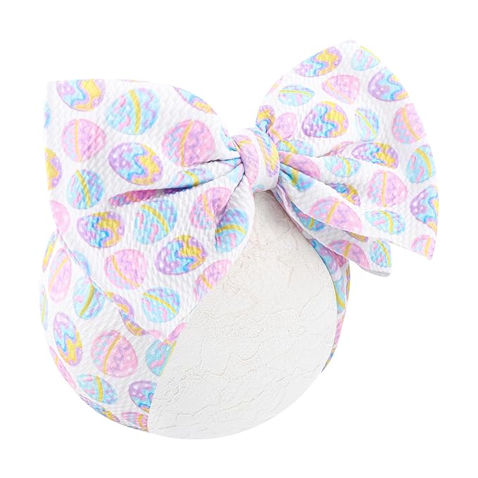 7” Large Baby Bows Easter Egg Bows Headbands for Girls Newborn Infant Elastic Tied Hairbands Bows Easter Cute Hair Accessories Gift Pink White Blue