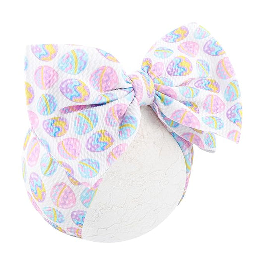 7” Large Baby Bows Easter Egg Bows Headbands for Girls Newborn Infant Elastic Tied Hairbands Bows Easter Cute Hair Accessories Gift Pink White Blue