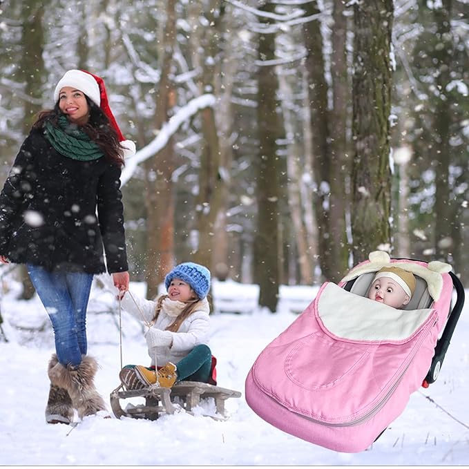 Car Seat Cover for Babies,Winter Baby Car Seat Cover Infant Carseat Cover for Boys & Girls - Keeps Baby Warm and Cozy,2 in 1 Universal Zipped Baby Carseat Cover Fit for All Season-Pink