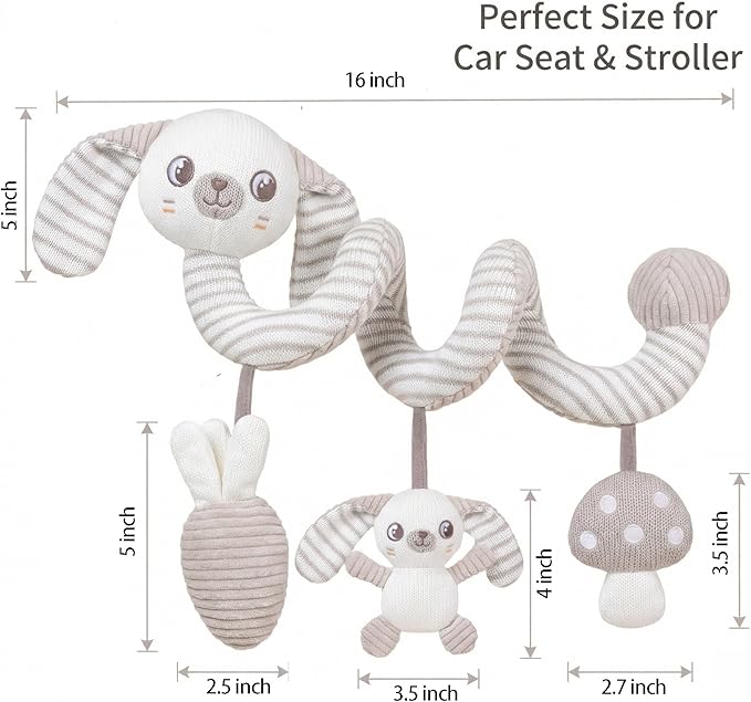 Carseat Toys Hanging Spiral Bunny – Car Seat Toys for Babies, Stroller Toys for Babies 0-6-12 Months, Crib Toys Hanging & Baby Hanging Toys, Newborn Infant, for Baby Gym & Stroller Toy