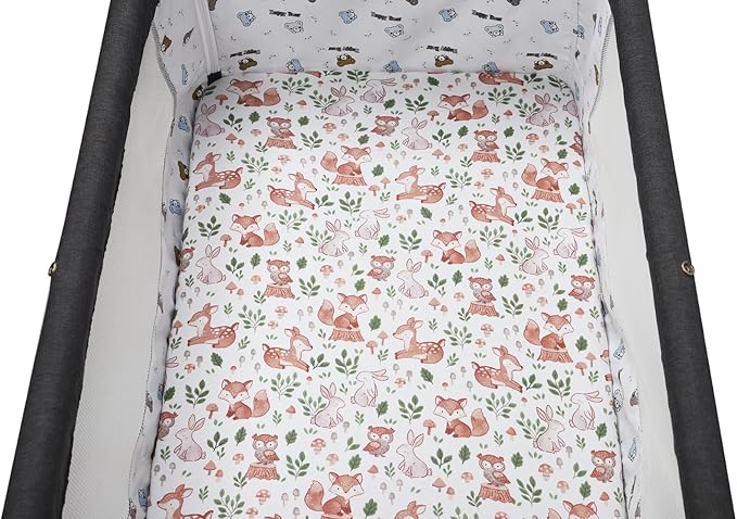 Pack n Play Sheet Stretchy Fitted Portable Mini Crib Sheets Set 2 Pack,Playard Sheets Convertible Playard Mattress Cover,Ultra Soft Jersey Material, Brown & Fox