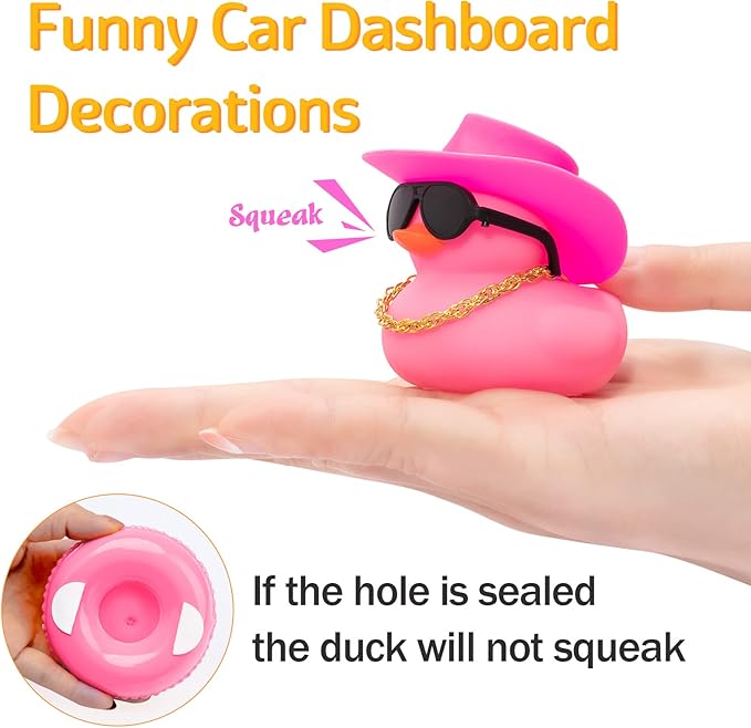 wonuu Car Accessories Rubber Ducks Dashboard Decorations Rubber Duck Pink Accessories Dashboard Duck Car Decorations Car Ducks for Dashboard Car Duck Car Dashboard Decorations, BG-pink-cowboywhitepink