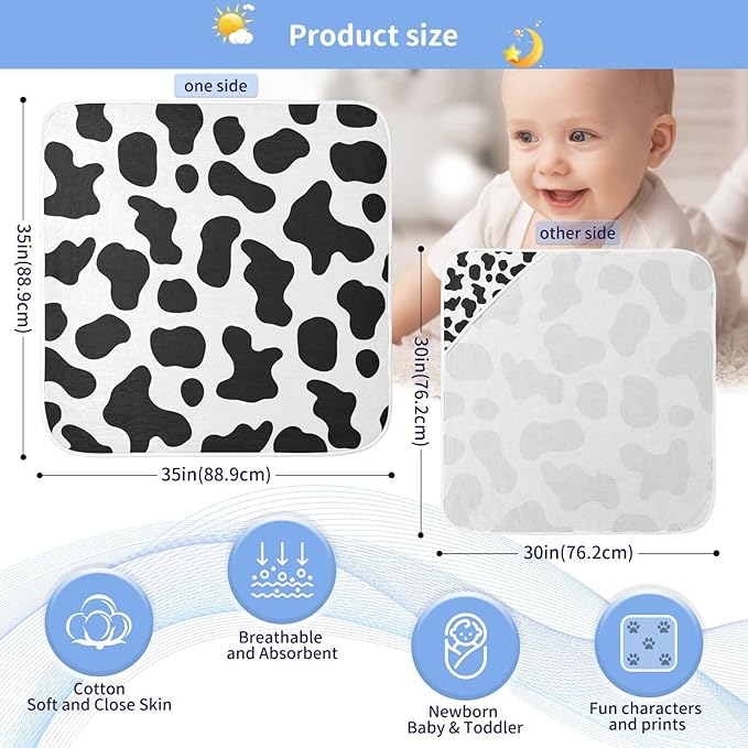 Cow Spots Baby Boys Girls Bath Towel Black White Baby Hooded Towels Newborn Toddlers Organic Cotton Washcloths Shower Beach Towel 35 x 35 Inch