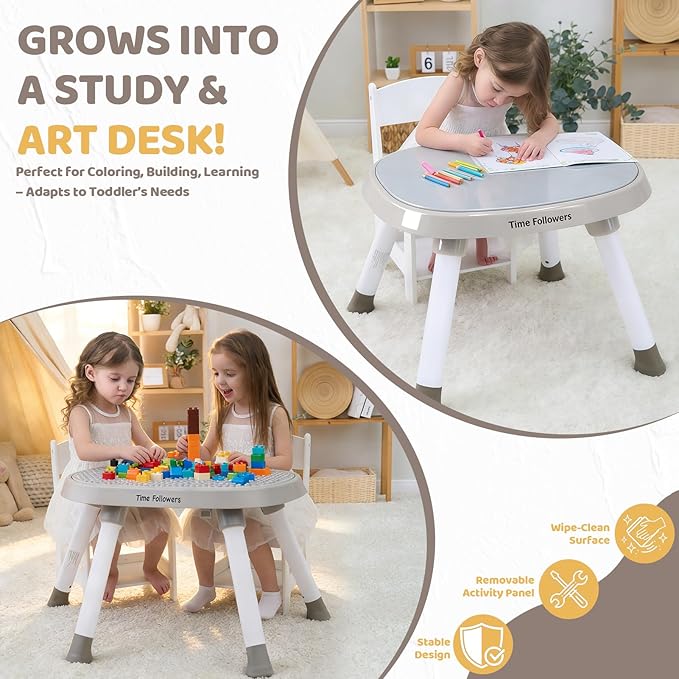 Time Followers® 6-in-1 Baby Activity Center | 4 Stage Montessori-Inspired Toys | Grow Stationary Standing Toddler Table | Jumpers & Bouncers | Must Have for Boy & Girl 6, 12, 24+ Month Old (Beige)