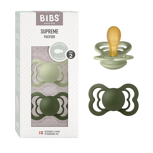BIBS Pacifiers - Supreme Collection | BPA-Free Baby Pacifier | Made in Denmark | Set of 2 Sage/Hunter Green Color Premium Soothers | Size 6-18 Months