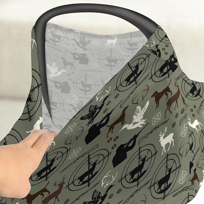 Green Hunting Deer Hunting Duck Baby Car Seat Covers Dog Hunter Stretchy 5-in-1 Cover Hunting Animals Lover Gift Adjustable Infant Carseat Canopy Cover Elk Duck Hunter Breathable Nursing Cover-Up