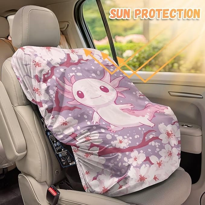 XYZCANDO Axolotl Print Western Car Seat Covers for Babies Girls Cute Car Seat Sun Cover for Baby Waterproof Baby Car Seat Sun Shade Cover Stretch Car Seat Sun Protection Gift for Holiday