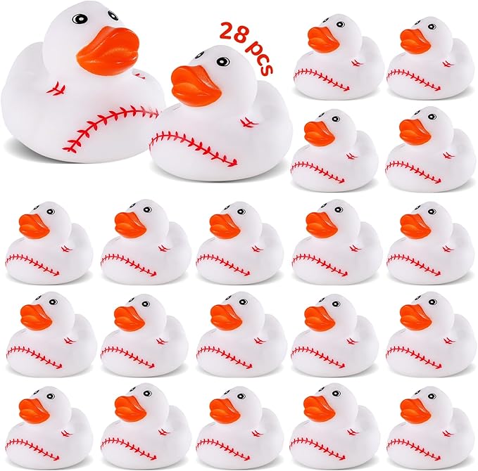 SCIONE 28 Pcs Baseball Rubber Ducks Bulk - 2 Inch Sports Theme Duckie Toys for Bath and Pool - Small Duck Figurines for Kids Birthday Party Favors, Classroom Rewards, Goodie Bag Fillers and Carnival