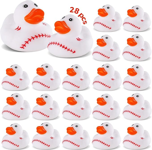 SCIONE 28 Pcs Baseball Rubber Ducks Bulk - 2 Inch Sports Theme Duckie Toys for Bath and Pool - Small Duck Figurines for Kids Birthday Party Favors, Classroom Rewards, Goodie Bag Fillers and Carnival