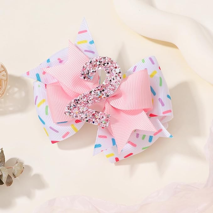 Birthday Hair Bow Hair Clips for Girls 1 2 3 4 5 6 Years, Baby Girl Accessories Bow Birthday Decorations, Pink Baby Girls Ice Cream Hair Bows Clips for 2nd
