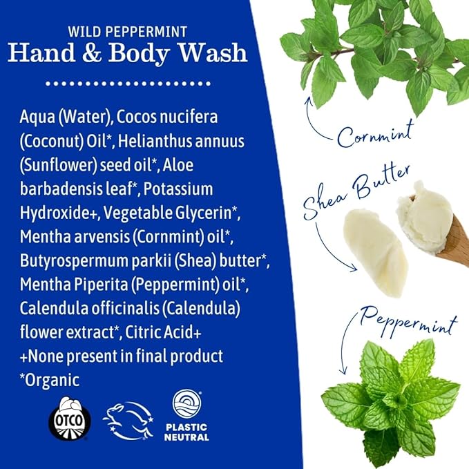 Earth Mama Wild Peppermint Hand & Body Wash | Foaming Castile Soap Liquid and Hand Soap, Made with Organic Wild Mint & Peppermint Oil, 5.3 fl oz