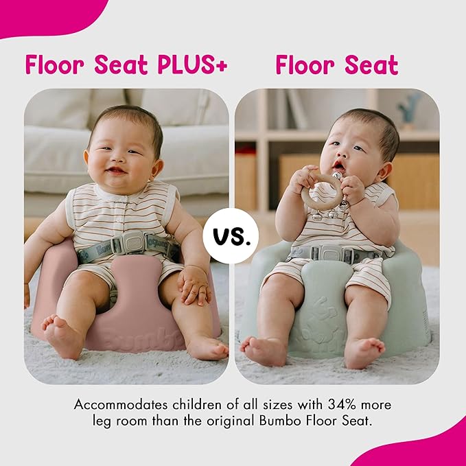 Bumbo Foam Infant Floor Seat Plus+ with Tray for Babies 3 to 12 Months Old, Sonoran Rose - Portable Soft Baby Chair with Large Legroom and 3-Point Harness for Feeding and Play