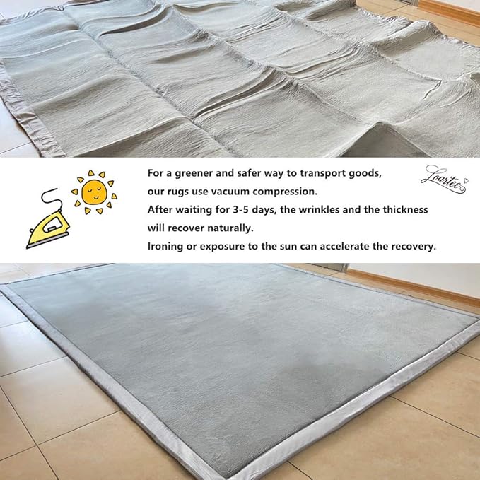 Loartee Nursery Rug Coral Velvet Crawling Rugs Mat Area Rugs Play Crawling Mat(6'7"x6'7", Gray) for Toddler Children Play Mat Yoga Mat Exercise Pads Carpet