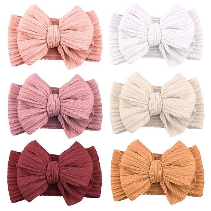 ALinmo 6 Pack Baby Headbands Super Soft Stretchy Nylon Hair Bands Hair Bows Hair Accessories for Baby Girls Newbrons infants Toddlers 03