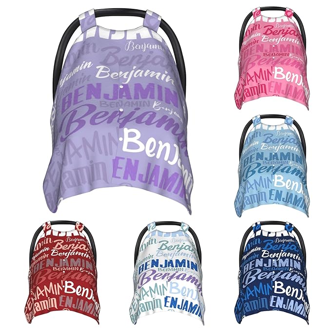 Personalized Baby Car Seat Canopy for Babies, Custom Name Baby Car Seats Covers for Boys Girls, Opening Minky Nursing Breastfeeding Cover for Infant, Carseat Canopies for Newborn (Light Purple)