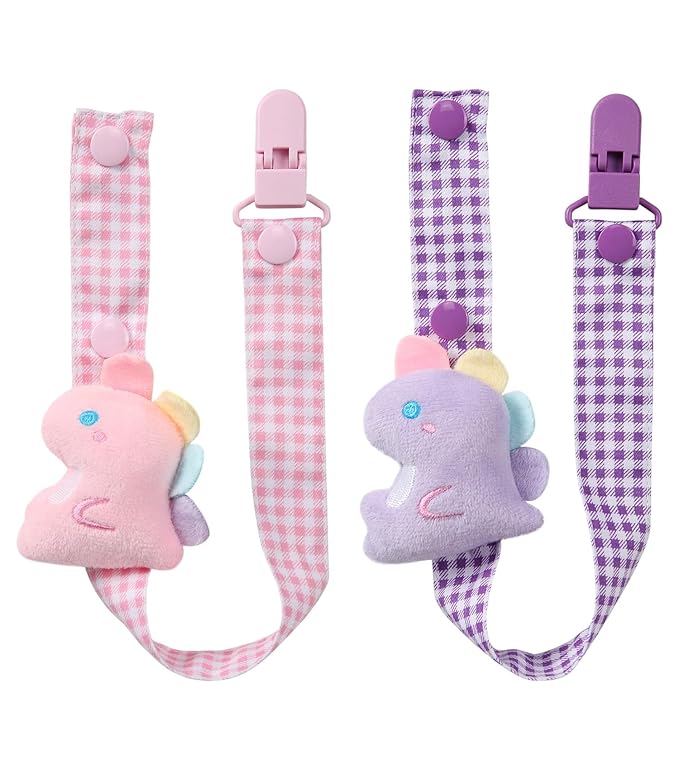 CutiePlusU Adult Pacifier Clip Adult Size Anyard Holder Clips 2 Pack-Baby Dinosaur 1