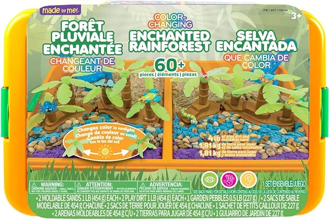 Made By Me Jumbo 60 Piece Color Changing Enchanted Rainforest Sensory Playset, Fun Sensory Bins for Toddlers 3 with 4LB Moldable Sand, Unique Fine Motor Toys