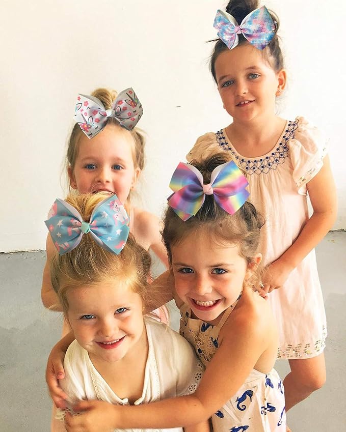 Eyegla Hair Bows For Girls 5 Inch Bow Hair Clips Girl Hair Bows For Hair Grosgrain Ribbon Hair Accessories Pack of 12 Color