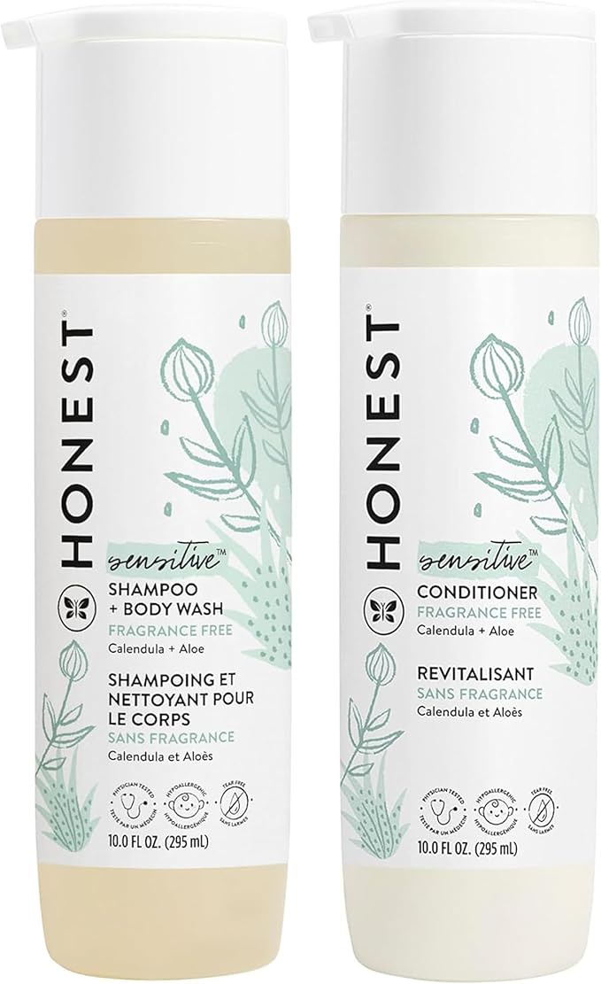 The Honest Company Fragrance Free Bundle for Sensitive Skin | 2-in-1 Cleansing Shampoo + Body Wash and Silicone Free Conditioner | Naturally Derived, Tear free, Hypoallergenic | 20 fl oz