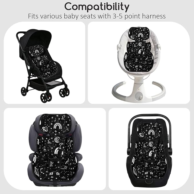 Infant Car Seat Insert with 3 Straps Covers, Ultra-Thick Baby Car Seat Head Support for Side Impact Protection, Minky Dot Baby Car Seat Cushion, Universal Black Carseat Head Support for Newborn