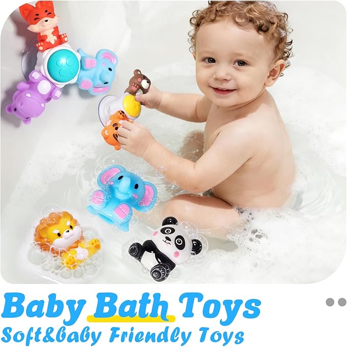 3PCS Cute Safari Animals Suction Spinner Toys for Babies, Detachable Soft Animal Figurines Finger Puppet, Bath Toy for Toddler Ages 1-3, Montessori Toys Birthday Gifts for Boys and Girls 12 Months+