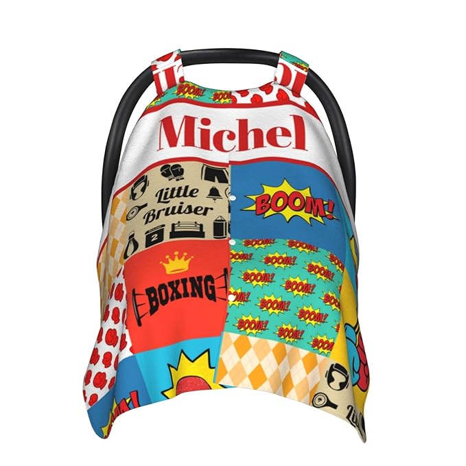 Custom Baby Car Seat Canopy with Name, Personalized Boxing Baby Car Seats Covers for Baby Boy, Opening Minky Nursing Breastfeeding Cover for Infant, Carseat Canopies for Newborn