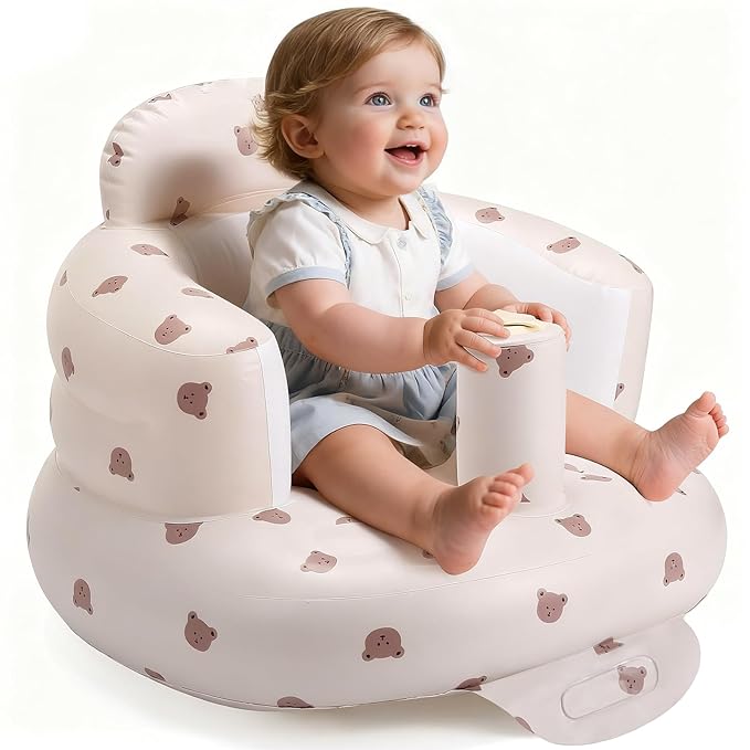 Inflatable Baby Seat for 3-36 Months, Back Support, Built-in Air Pump, Learning to Sit, Blow Up Floor Seat