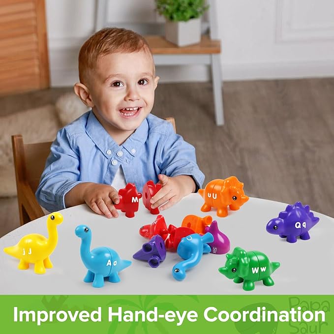kizh Matching Dinosaur Toys,Double-Sided Alphabet Learning Toy,Fine Motor Toys,ABC Alphabet Letters Uppercase Lowercase Letters Sorting Matching Game for Toddler Boys Girls