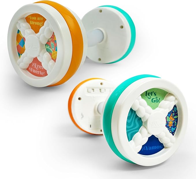 BEBÉ Fuerte Baby Workout Toys by Robin Arzon - Count & Groove Bouncy Barbell - Baby Play Gym Toys with Lights and Sounds - Counts and Sings in English and Spanish - Baby Toys Ages 9 Months and Up